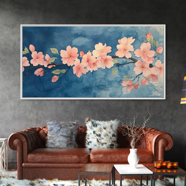 Cherry Blossoms Wall Art Canvas Print  - Pink Cherry Blossom Canvas Oil Painting - Wabi Sabi Wall Art - Purple Tree Nature Decor