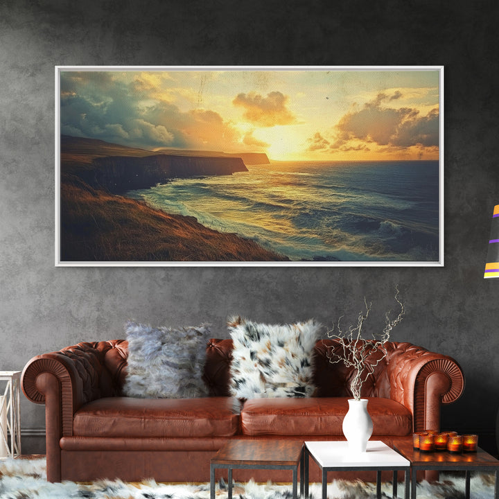 Cliffs of Moher Framed Canvas Print, Ireland Painting, Ireland Decor, Ireland Wall Art, Living Room Home Decor