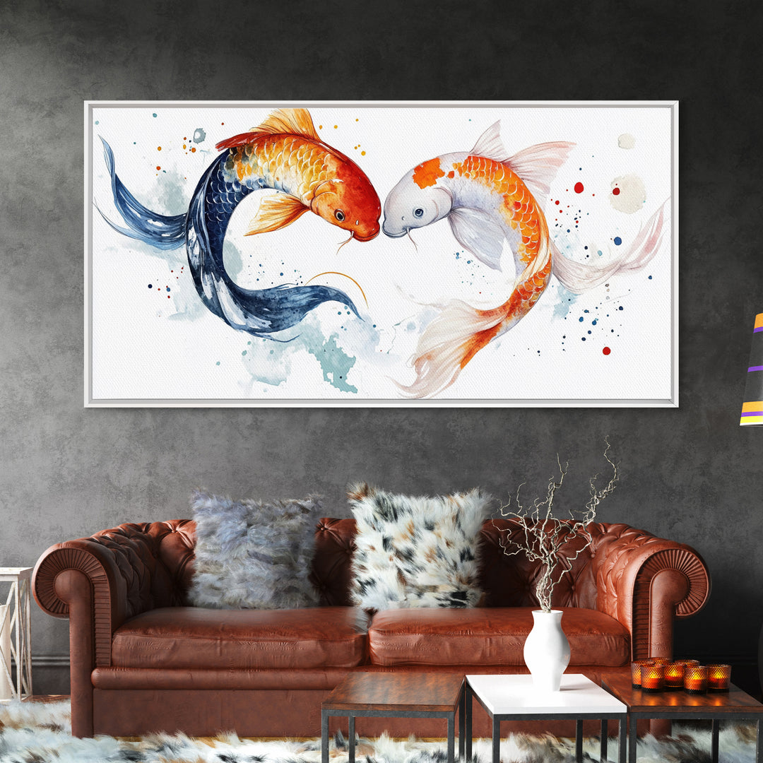 Cute Koi Fish Kissing - Couple Gift Idea - Framed Canvas Print - Valentine's Day Wall Art - Wall Art For Couples - Wabi Sabi Engagement Gift