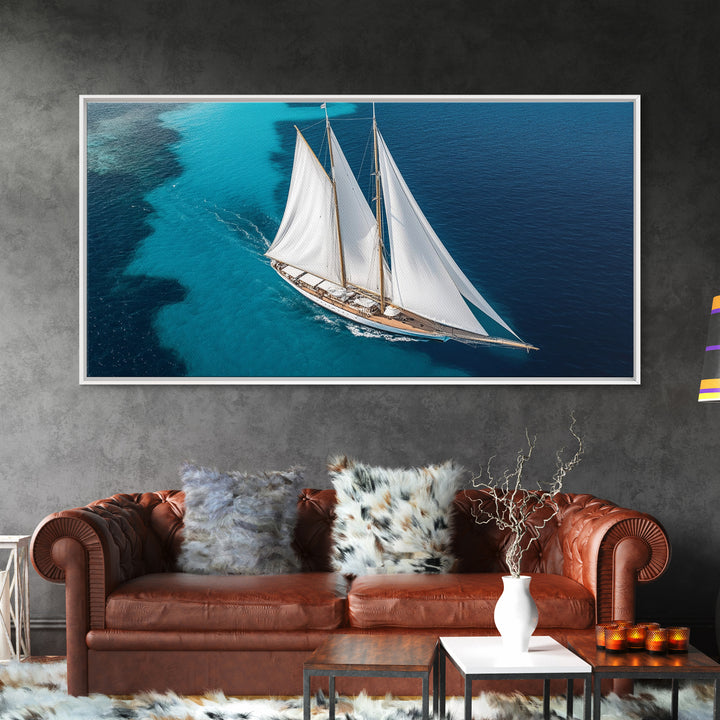 Nautical Decor Framed Canvas Print, Sailboat Painting Print, Sailboat Wall Art, Sailing Gift, Beautiful Sailboat Decor, Nautical Art