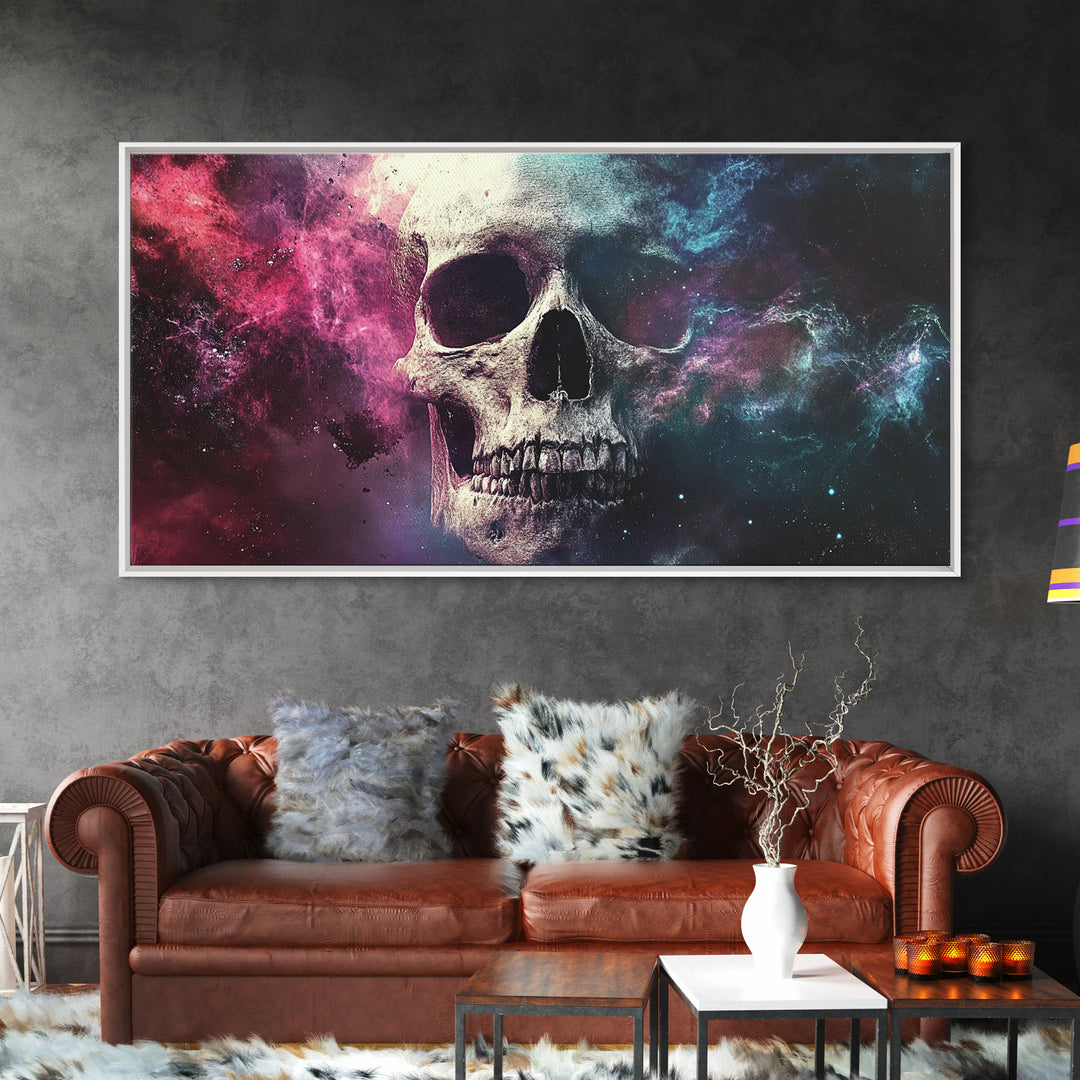 Cosmic Skull Wall Art, Cosmic Horror, Framed Canvas Print, Surreal Wall Decor, Ready To Hang Wall Art, Skull Painting, Skull Art