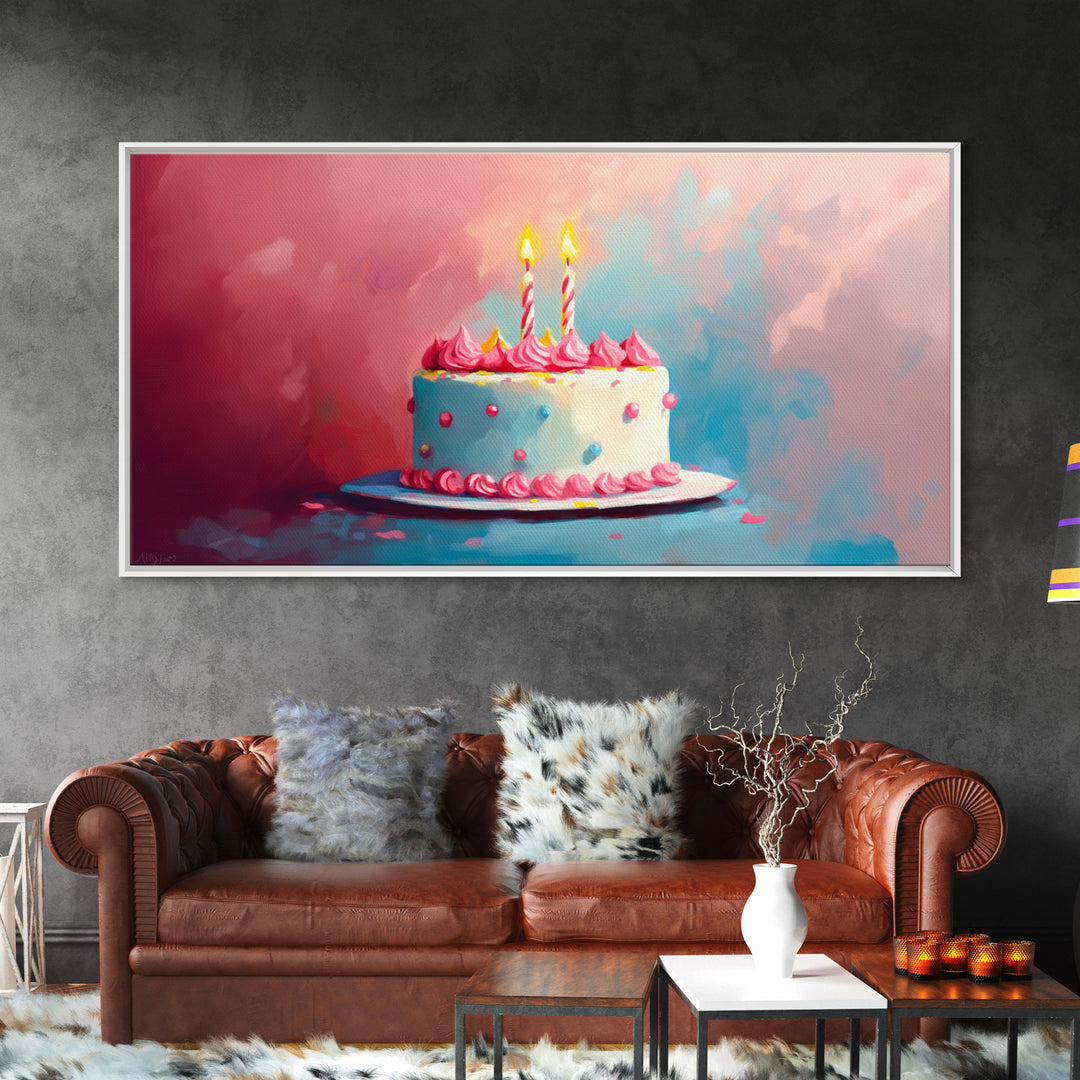 Birthday Cake Wall Art Canvas Print, Preppy Home Decor, Dining Room Wall Art, Kitchen Wall Art, Kitchen Food Painting