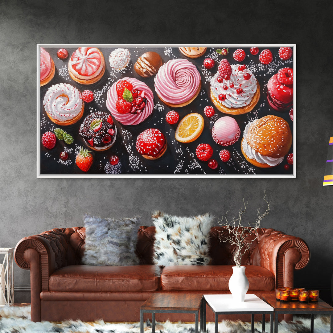 Donuts and Deserts Oil Painting Print, Canvas Art, Bakery Wall Art, Bakery Decor, Kitchen Wall Art