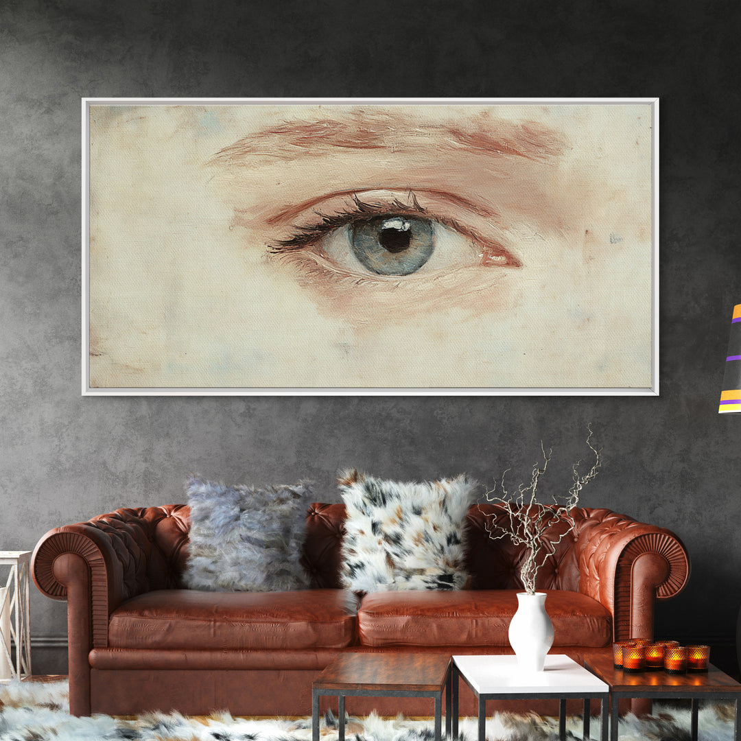 Closeup Study of an Eye Framed Canvas Print, Eye Oil Painting, Whimsical Home Decor, Paint of a Blue Human Eye