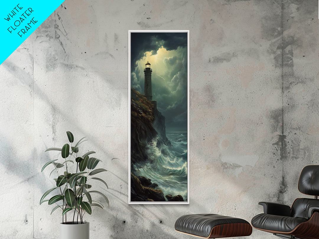 Nautical Landscape Painting Canvas Print, The Light House, Lighthouse Painting, Seascape Painting, Accent Piece, Tall Narrow Art, Skinny Art