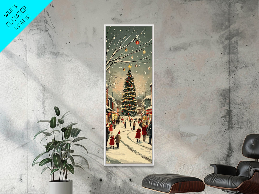 Christmas tree town square painting festive holiday decor framed canvas print, classic winter village, nostalgic seasonal wall art