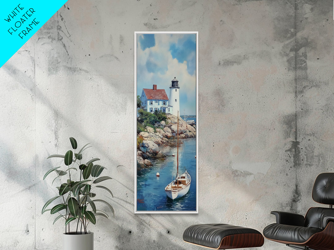 Canvas Print Lighthouse with Sailboat Art Nautical Decor Coastal Wall Art Cottagecore Maine Seascape Wall Art