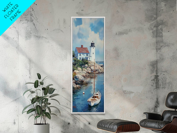 Canvas Print Lighthouse with Sailboat Art Nautical Decor Coastal Wall Art Cottagecore Maine Seascape Wall Art