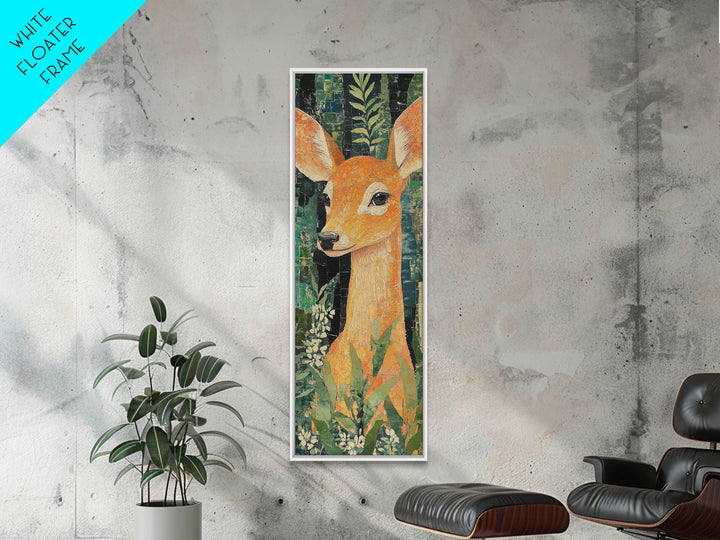 Canvas Print of Gentle Deer in Floral Forest, Boho Art, Whimsical Wall Art, Animal Decor, Tall Narrow Wall Art, Woodland Theme