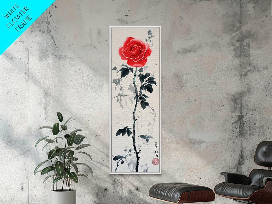 Canvas Print of Asian Style Red Rose, Art Nouveau Print, Botanical Art, Above Sofa Decor, Elegant Home Decor, Floral Wall Art