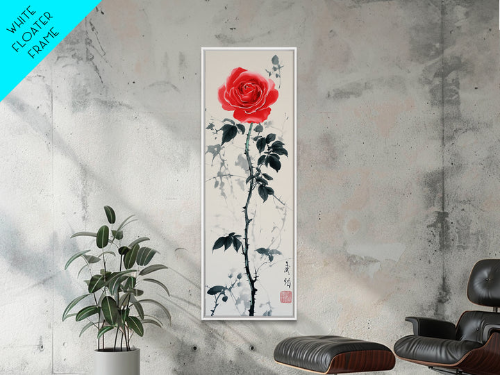Canvas Print of Asian Style Red Rose, Art Nouveau Print, Botanical Art, Above Sofa Decor, Elegant Home Decor, Floral Wall Art