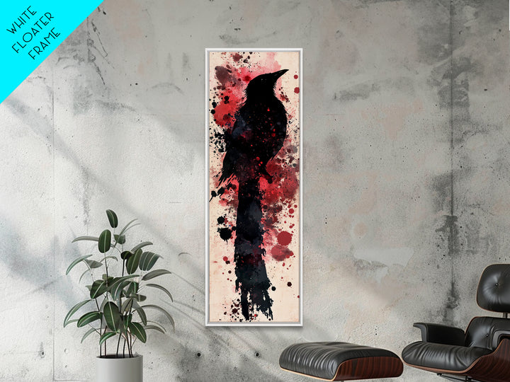 Framed Canvas Print Rustic Bird Art Southwest Style Raven Painting Tall Narrow Art Statement Piece Bedroom Art Halloween Fall Decor