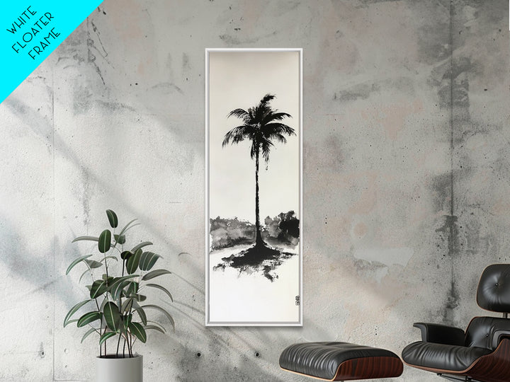 Canvas Print Black and White Palm Tree Painting Minimalist Tropical Wall Art, Wabi Sabi Art, Above Couch Decor, Tall Skinny Art Print