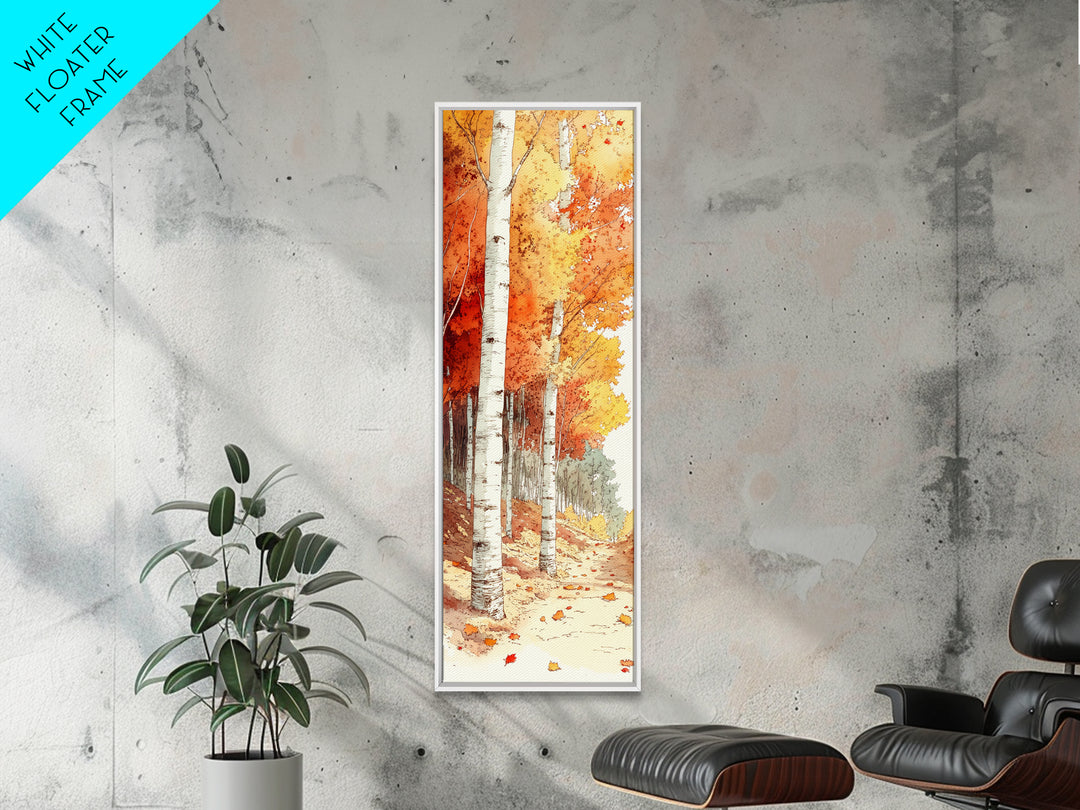 Framed Canvas Print Autumn Forest Birch Trees, Fall Landscape Art, Cozy Wabi Sabi Decor, Above Couch Art, Rustic Gift Idea Her