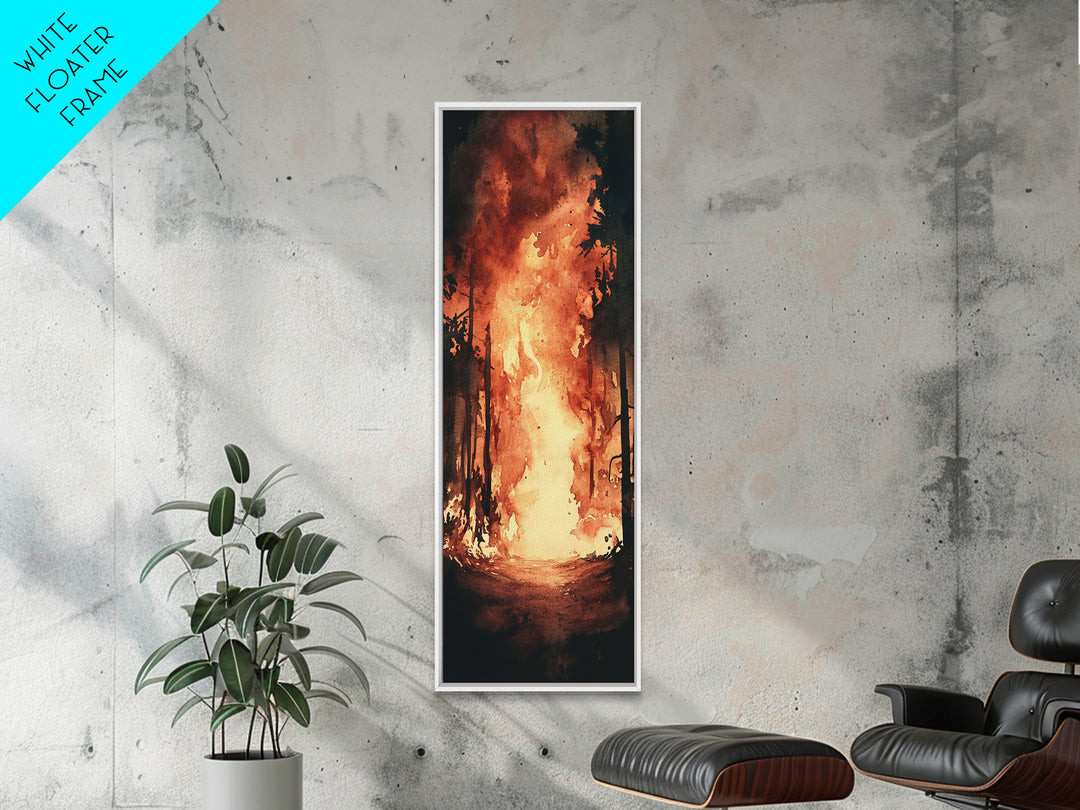 Autumn Leaves and Birch Trees Framed Canvas Print – Cozy Rustic Decor, Tall Skinny Art, Fall Vibes, Birch Tree Painting, Living Room Wall Art