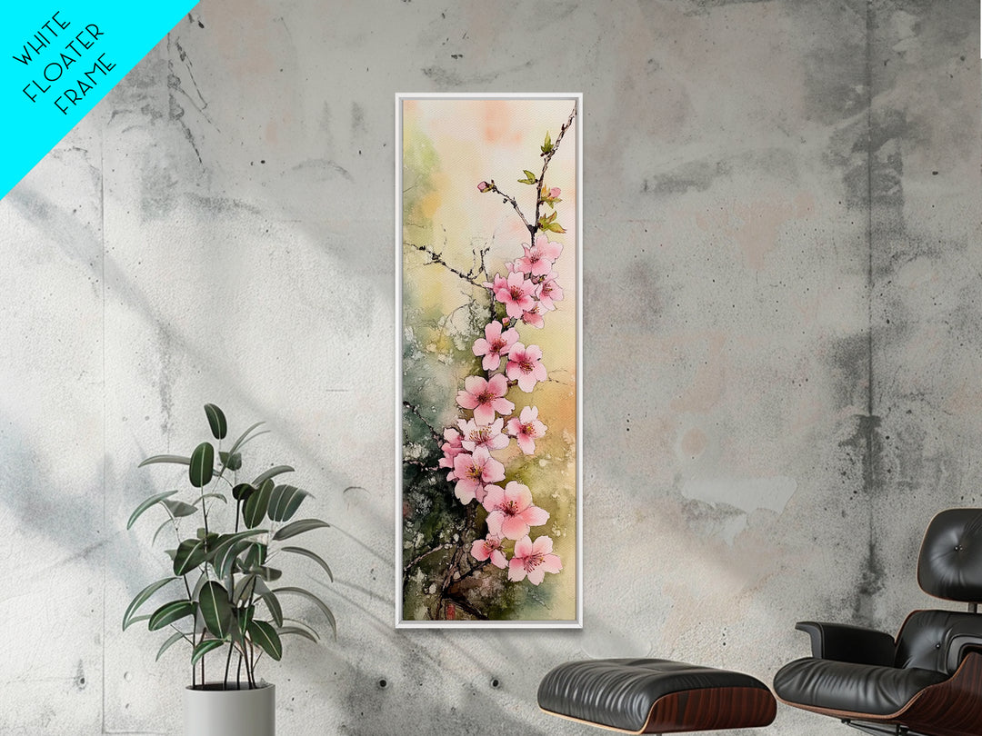 Blooming Pink Cherry Blossoms Art - Framed Canvas Print for Japanese Wall Art, Botanical Decor, Spring Bloom Painting, Nature-Inspired Print