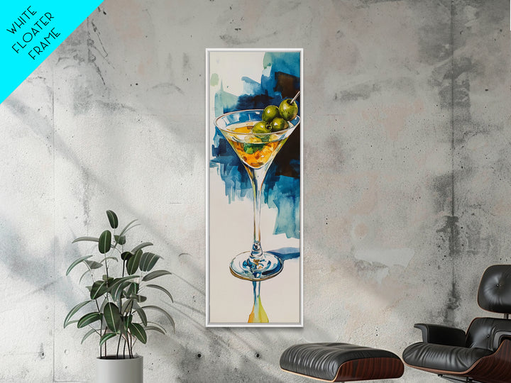 Martini Glass with Bold Blues, Watercolor Cocktail Art, Moody Martini Wall Art Canvas Print, Espresso Martini Wall Art, Modern Decor