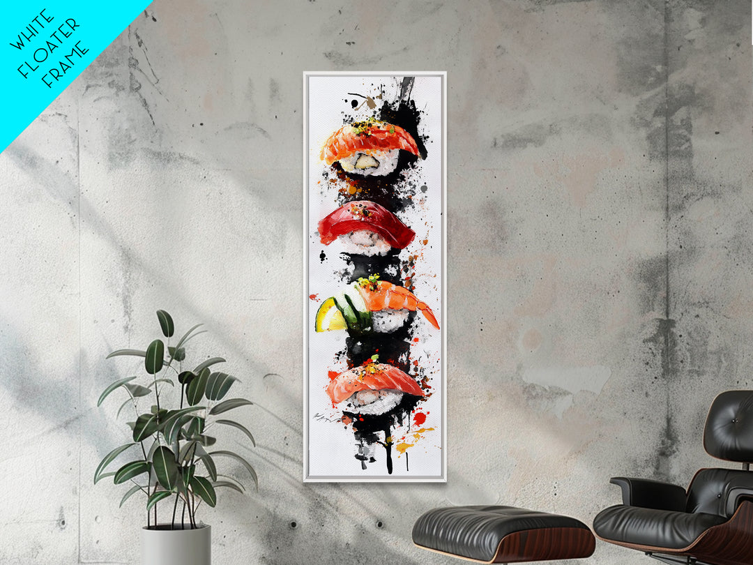 Abstract Art For Kitchen - Framed Canvas Print - Sushi Painting - Sushi Art - Kitsch Kitchen Wall Art - Tall Skinny Art - Narrow Wall Art - Kitchen Decor
