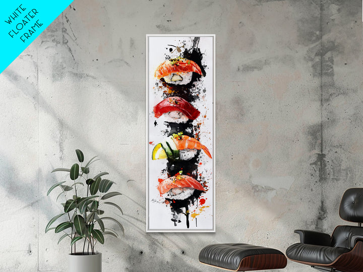 Abstract Art For Kitchen - Framed Canvas Print - Sushi Painting - Sushi Art - Kitsch Kitchen Wall Art - Tall Skinny Art - Narrow Wall Art - Kitchen Decor