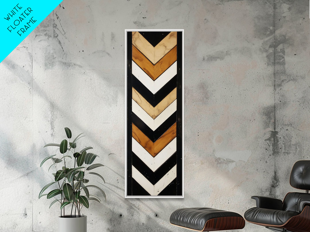 Retro Chevrons Wall Art - Framed Canvas Print - Mid Century Modern Wall Art - Unique Home Decor - Tall Narrow Art - Skinny Art