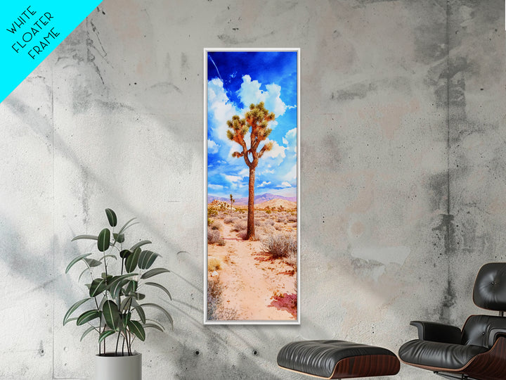 Watercolor Painting Print of Joshua Tree California Framed Canvas Print - Tall Skinny Art - Landscape Painting of Joshua Tree California
