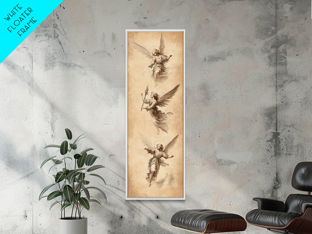 Guardian Angels Wall Art, Framed Canvas Print, Angel Painting, Angel Decor, Tall Skinny Art, Narrow Wall Art, Angelic Painting, Christmas Art