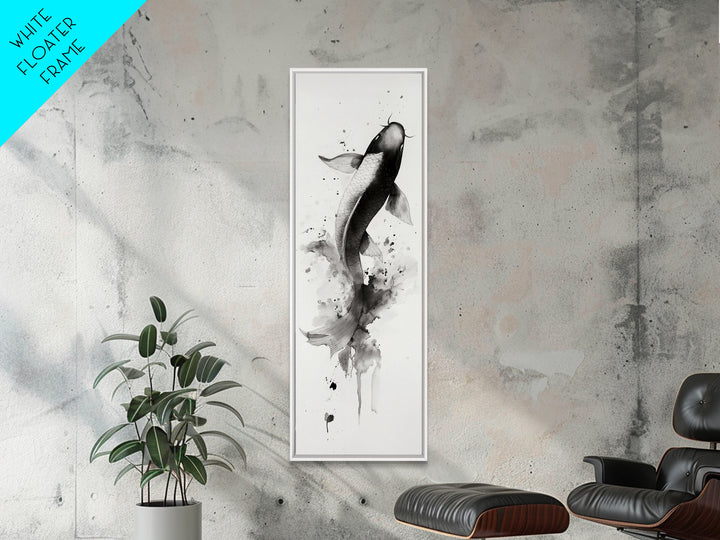Tall Skinny Koi Fish Painting Print, Black and White Wabi Sabi Wall Art, Koi Fish Wall Decor, Japanese Style Elegant Artwork, Narrow Wall Art