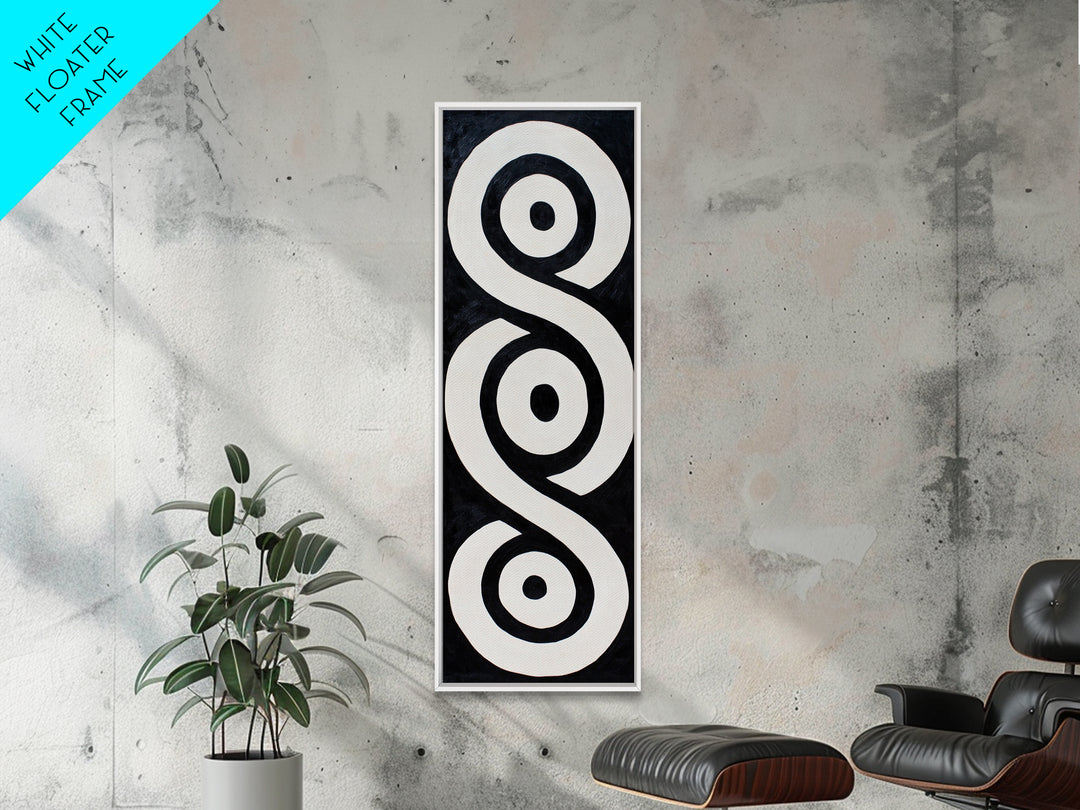Framed Canvas Print of Black and White Geometric Wall Art, Sacred Geometry Art, Minimalist Decor, Tall Skinny Art, Above Bed Wall Art, Modern Aesthetic