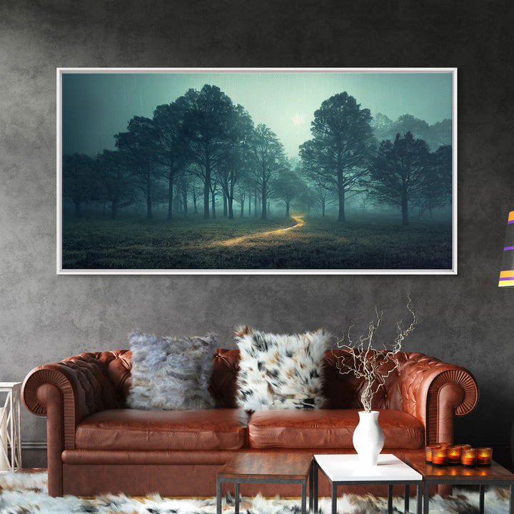 Gloomy Spooky Forest, ready to hang canvas print wall art, Lakehouse Cabin Wall Decor