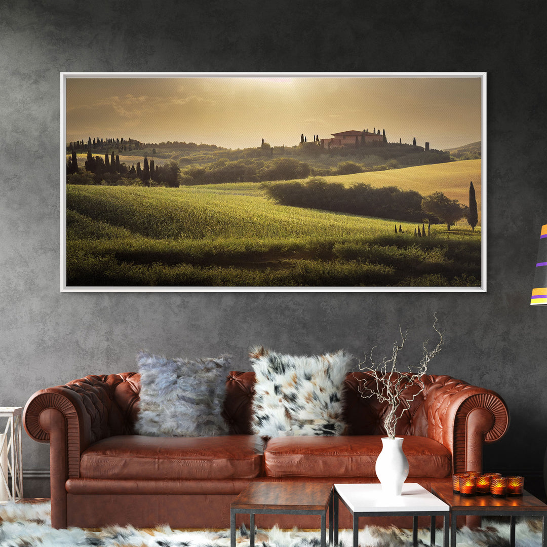 Italian Countryside At Sunset, Watercolor Style, Vintage Style Italy Art, ready to hang canvas print wall art, Guest Room Decor
