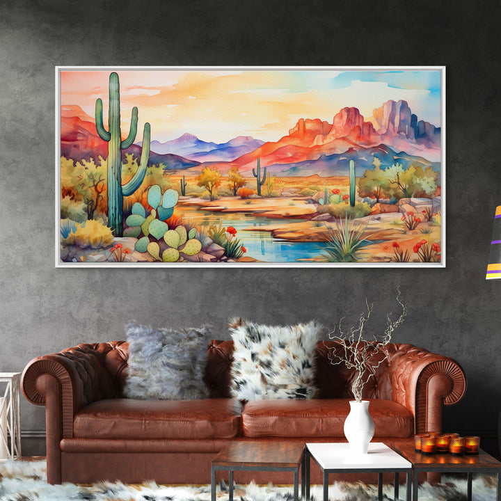 Minimalist Boho Wall Art, Pastel Desert Print, Framed Canvas Art, Unique Wall Art, Minimalist MCM Style Wall Art, Landscape Painting