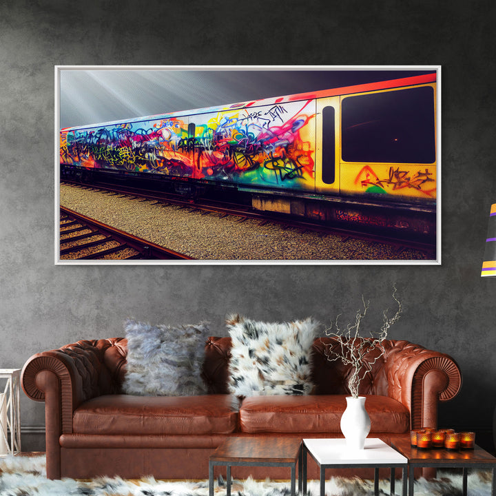 Train car graffiti wall decor, train box car, ready to hang canvas print wall art, graffiti art