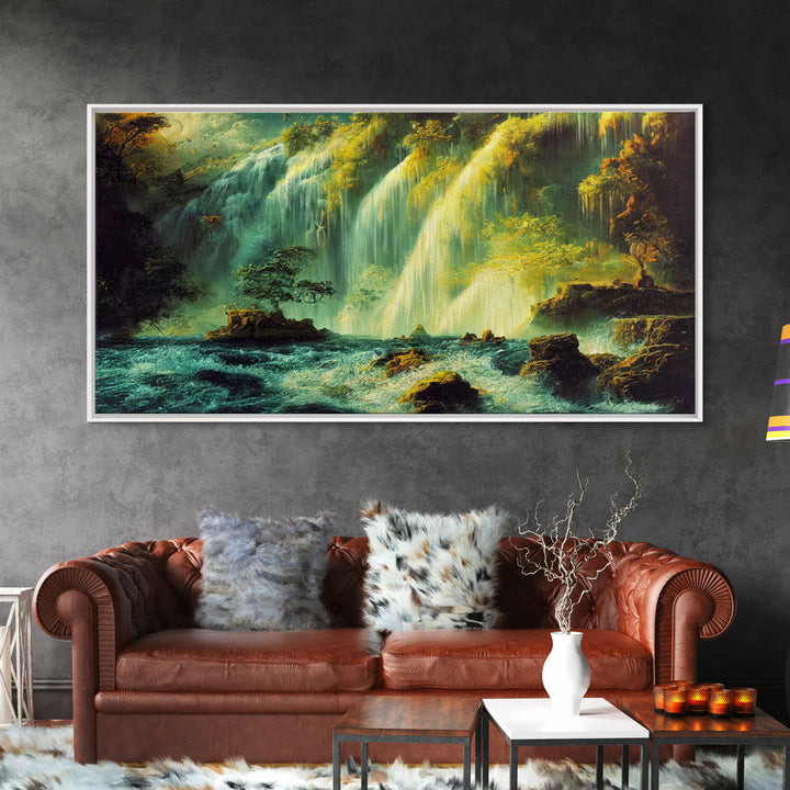 High Fantasy Wall Art, Secret Waterfall, ready to hang canvas print, framed art