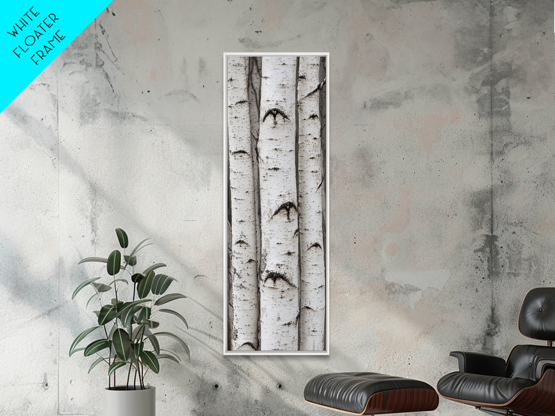 Classic Birch Trees Black and White Wall Art Framed Canvas Print Rustic Farmhouse Art Tall Narrow Art Guest Room Decor