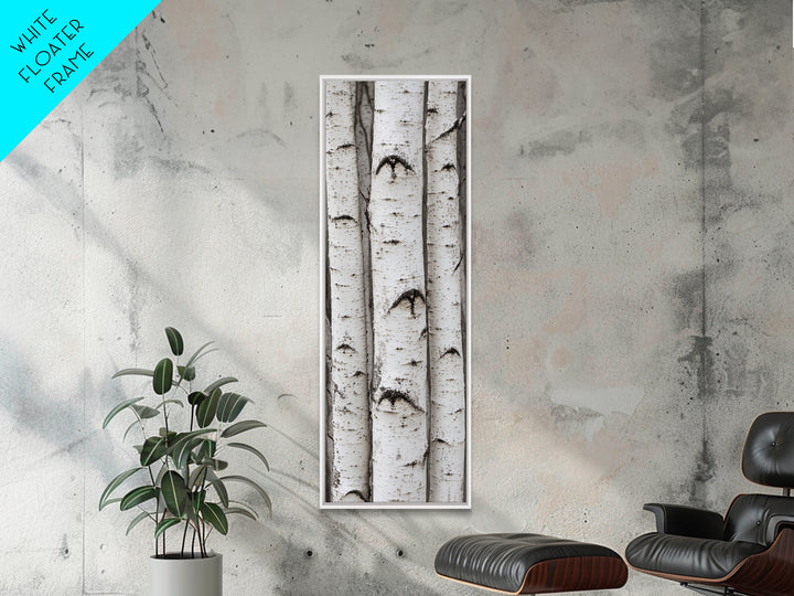 Classic Birch Trees Black and White Wall Art Framed Canvas Print Rustic Farmhouse Art Tall Narrow Art Guest Room Decor