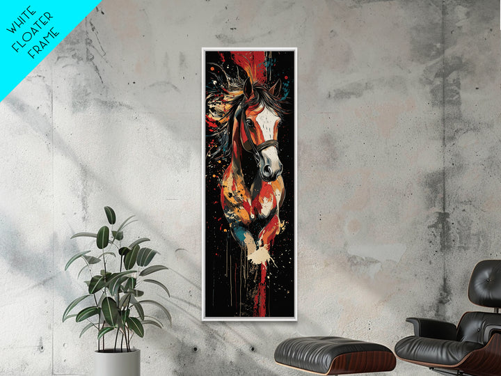 Abstract Horse Painting Framed Canvas Print Colorful Chicano Art Bold Moody Southwest Long Narrow Wall Art Bedroom or Living Room