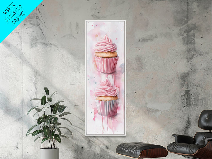 Cupcake Watercolor Canvas Print Food Review Kitchen Art Whimsical Art Rustic Decor Light Pink Wall Art Vertical Gift Idea Above Sofa