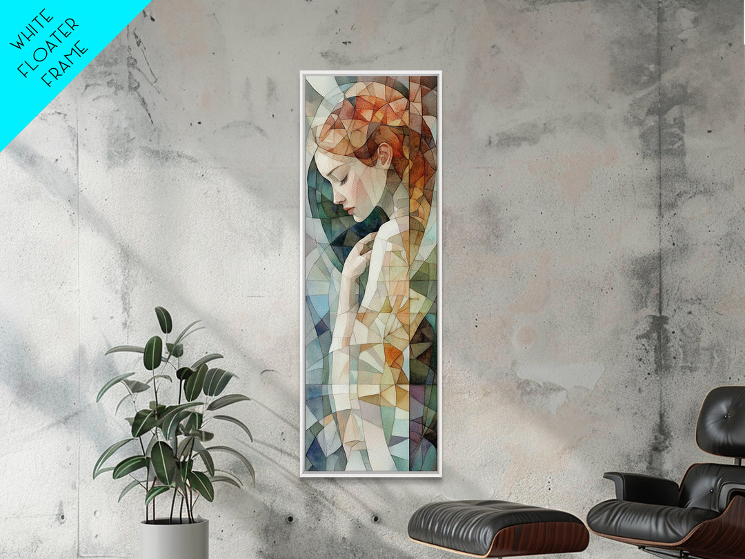 Woman in Mosaic Framed Canvas Print Chinoiserie Art Nouveau Print Goddess Art Whimsical Bedroom or Living Room Vertical Wall Art