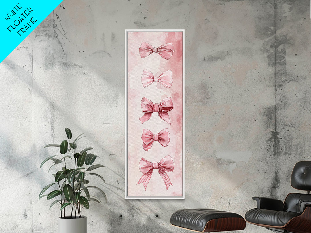 Bow Illustration Canvas Print Pink Whimsical Art Light Abstract Wall Art Vertical Art Feminine Gift Idea Bedroom Rustic Dorm Decor