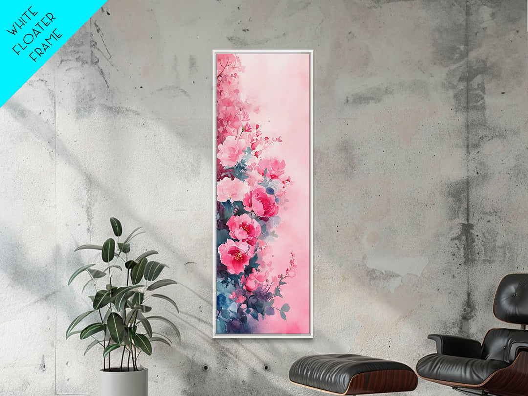 Romantic Rose Painting Framed Canvas Print with Light Pink Wall Art Featuring Cherry Blossom Details and Cozy Bedroom Decor Accents