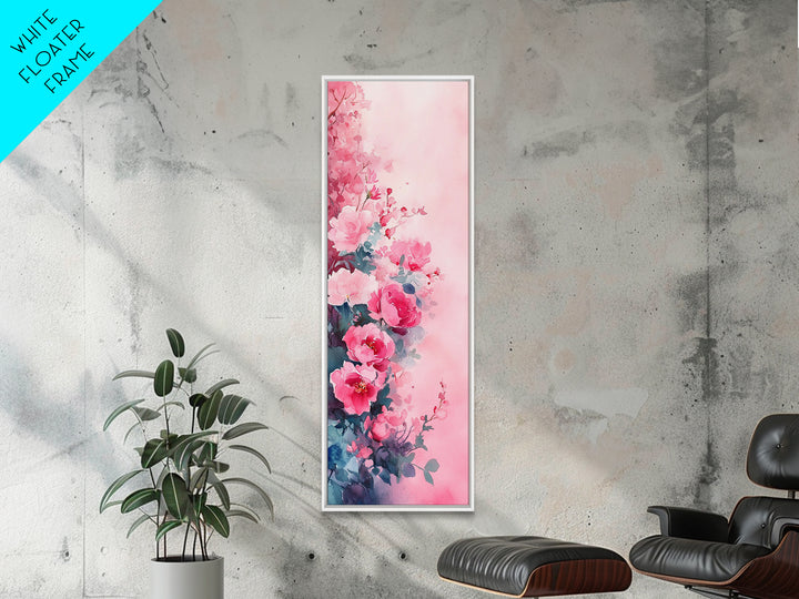 Romantic Rose Painting Framed Canvas Print with Light Pink Wall Art Featuring Cherry Blossom Details and Cozy Bedroom Decor Accents
