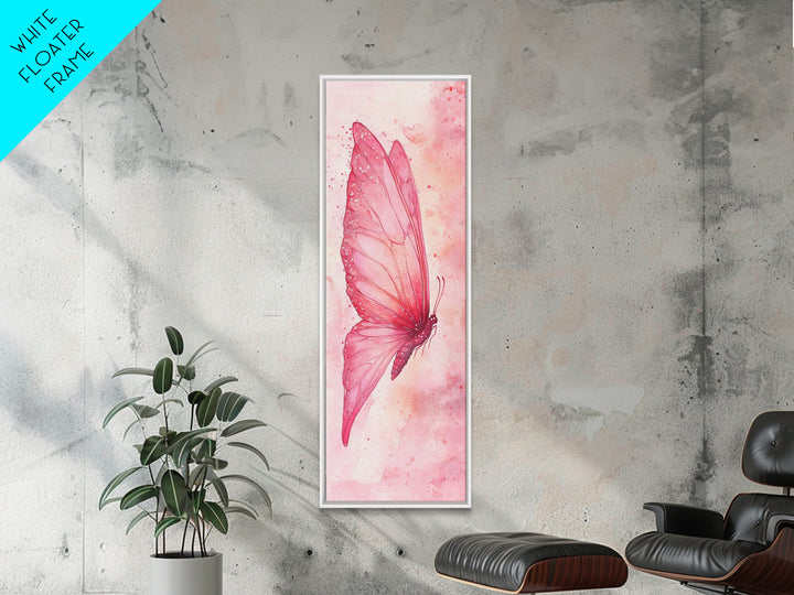 Butterfly Side View Framed Canvas Print Pink Wall Art Light Pink Wall Art Vertical Wall Art Rustic Decor Above Couch Art