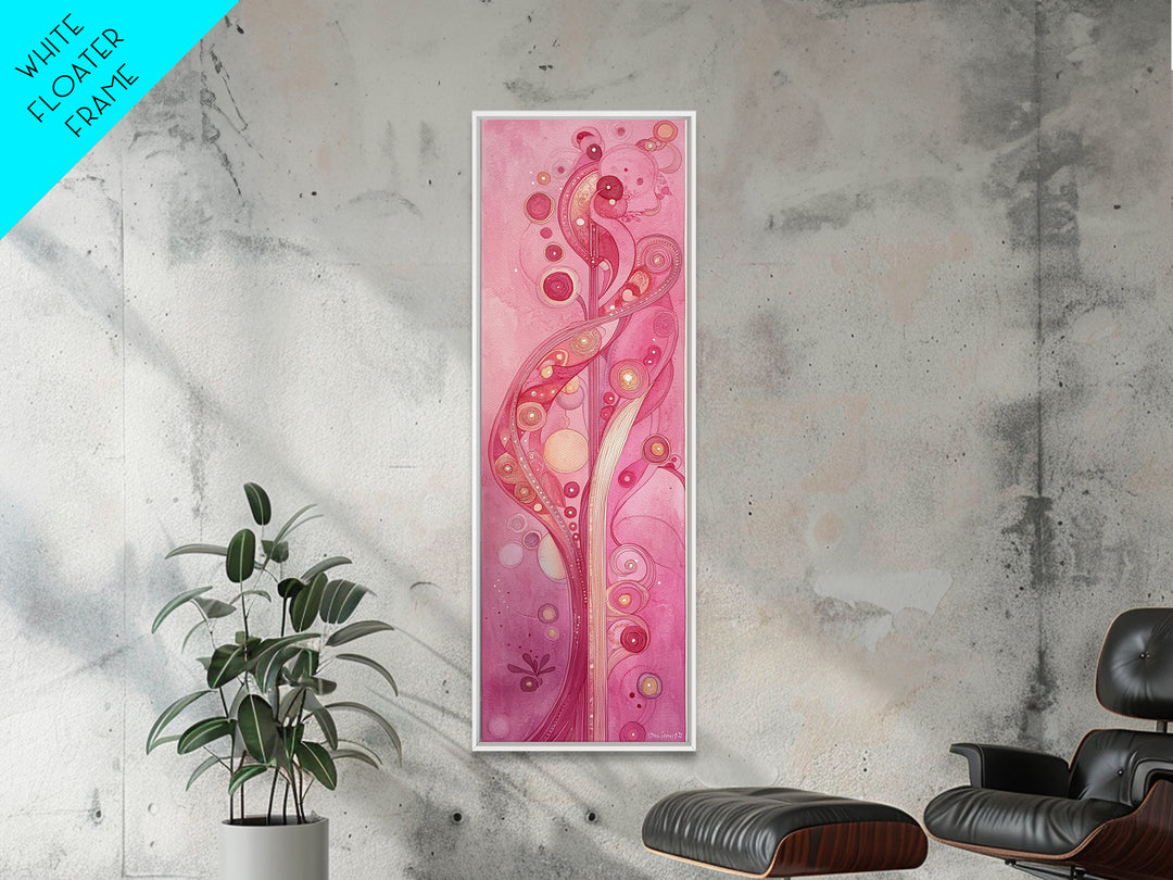 Abstract Botanical Framed Canvas Print Art Nouveau Print Pink Wall Art Whimsical Art Bedroom Decor Vertical Wall Art Boho Art