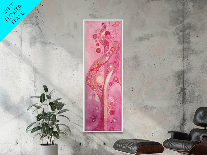 Abstract Botanical Framed Canvas Print Art Nouveau Print Pink Wall Art Whimsical Art Bedroom Decor Vertical Wall Art Boho Art