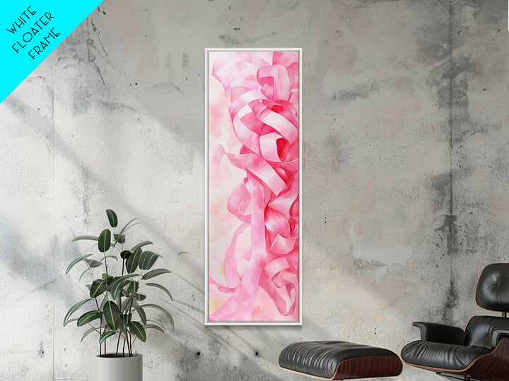 Pink Ribbons Canvas Print Abstract Feminine Wall Art Whimsical Vertical Decor Skinny Boho Gift Idea Light Pink Aesthetic