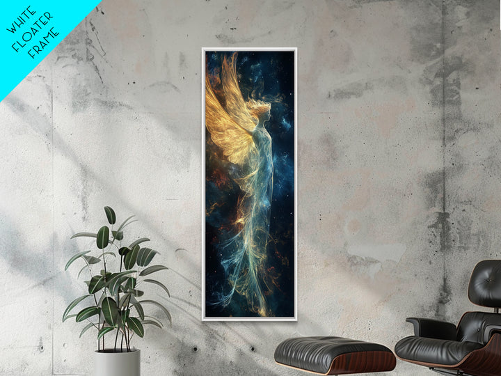 Angelic Wings Canvas Print with Golden Lights, Angel Art Prints, Vertical Wall Art, Bedroom Art, Gift Idea, Boho Art