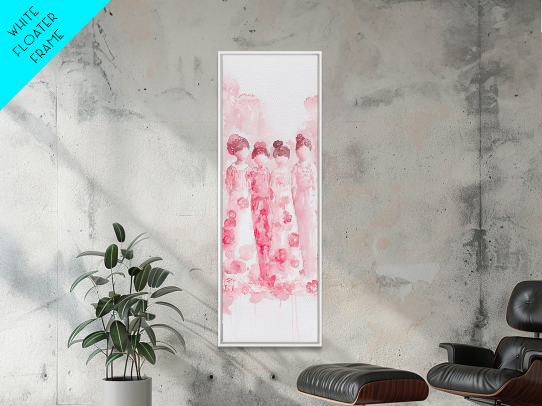 Dreamy Cherry Blossom Dresses Framed Canvas Print, Light Pink Wall Art, Botanical Prints, Whimsical Art, Above Sofa or Bedroom Decor