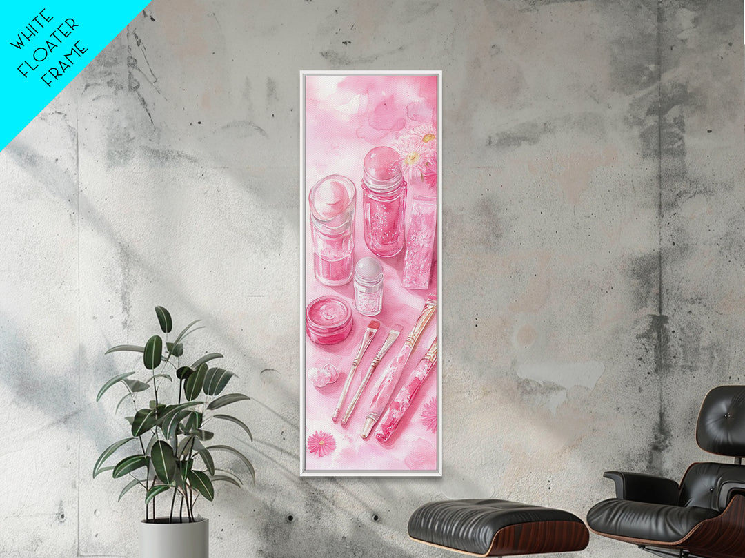 Pastel Pink Beauty Tools Canvas Print Feminine Wall Art Light Pink Bathroom Decor Makeup Lover Rustic Vertical Artwork Girly