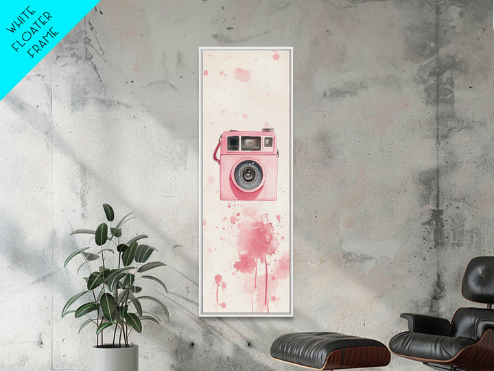 Retro Pink Camera Canvas Print Whimsical Wall Art Photography Lover Gift Living Room Art Vertical Pink Abstract Minimalist