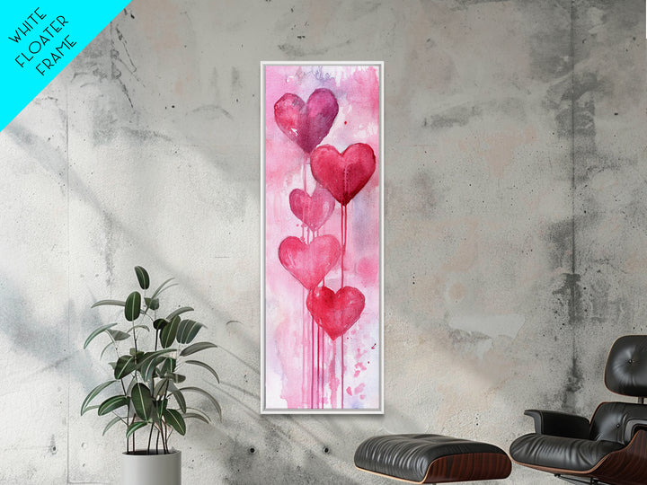 Dripping Heart Art Canvas Print, Moody Abstract Pink Wall Art, Romantic Living Room Art, Extra Vertical Skinny Tall Narrow Artwork